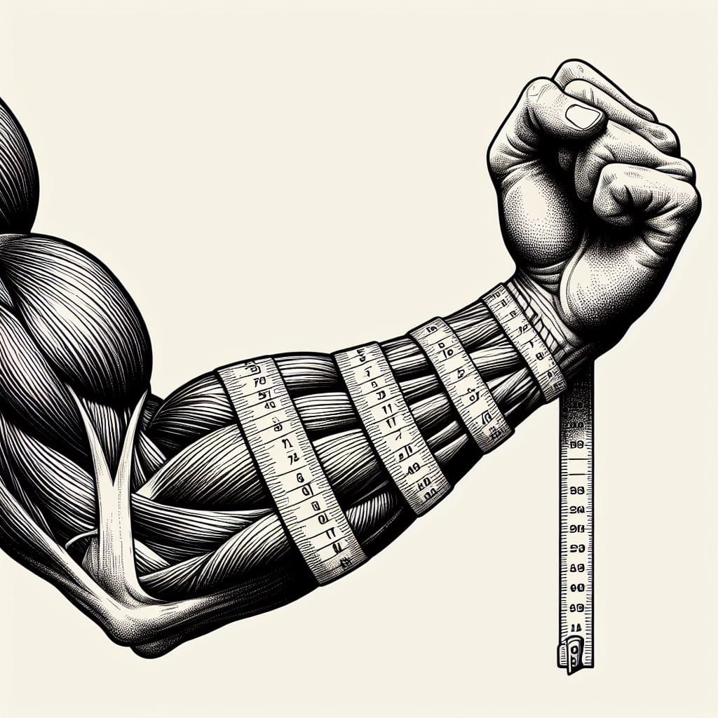 Drawing of muscles with measuring tape